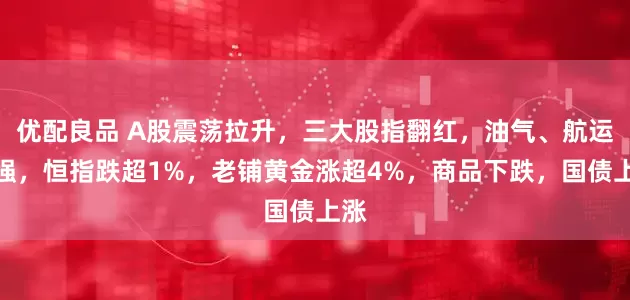 优配良品 A股震荡拉升，三大股指翻红，油气、航运走强，恒指跌超1%，老铺黄金涨超4%，商品下跌，国债上涨